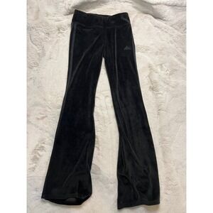 Adidas Velour Track Pants Womens Large Black Excellent Slim Fit Flare Wide Leg